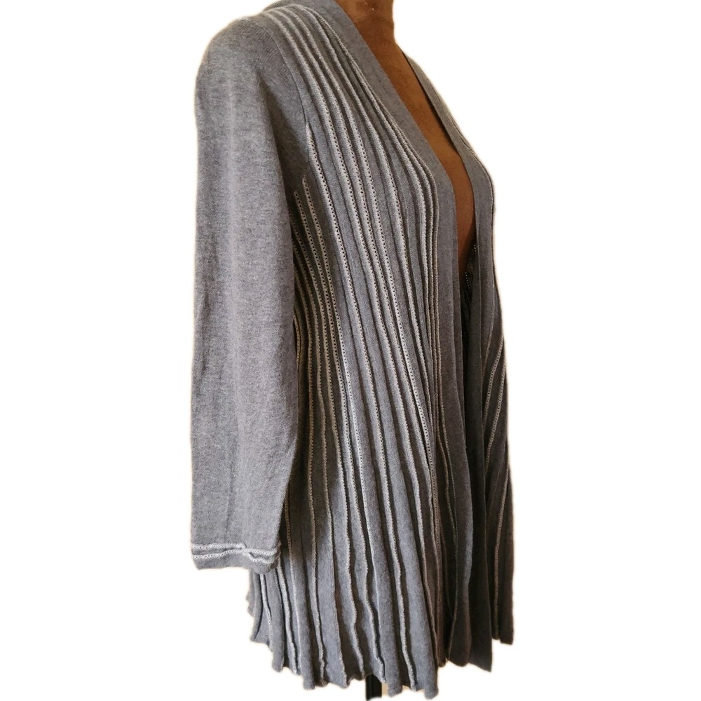 Anthropologie Knitted & Knotted Cardigan Sweater Pleated Open Silver Gray Size L - Picture 2 of 7